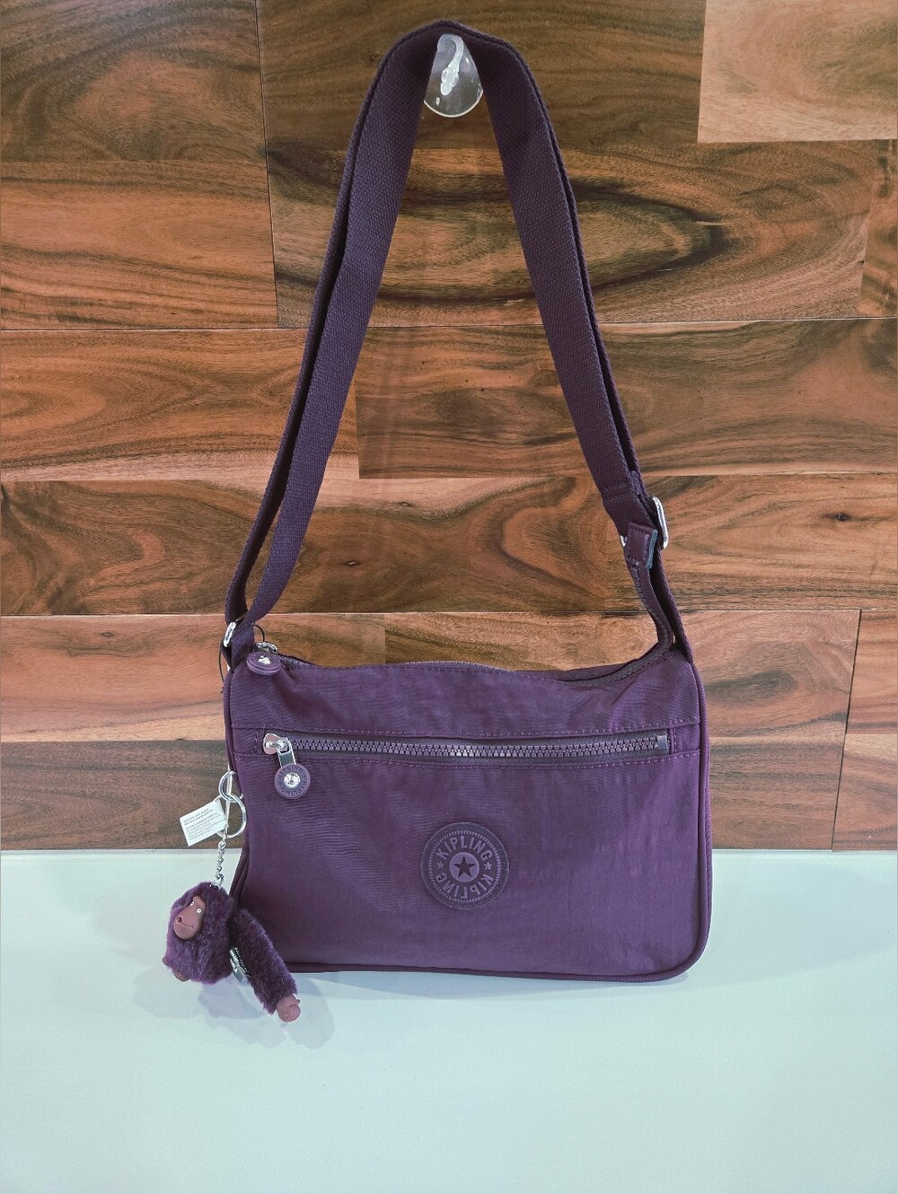 Kipling Crossbody Bag Dark Plum Monkey Charm Callie NEW